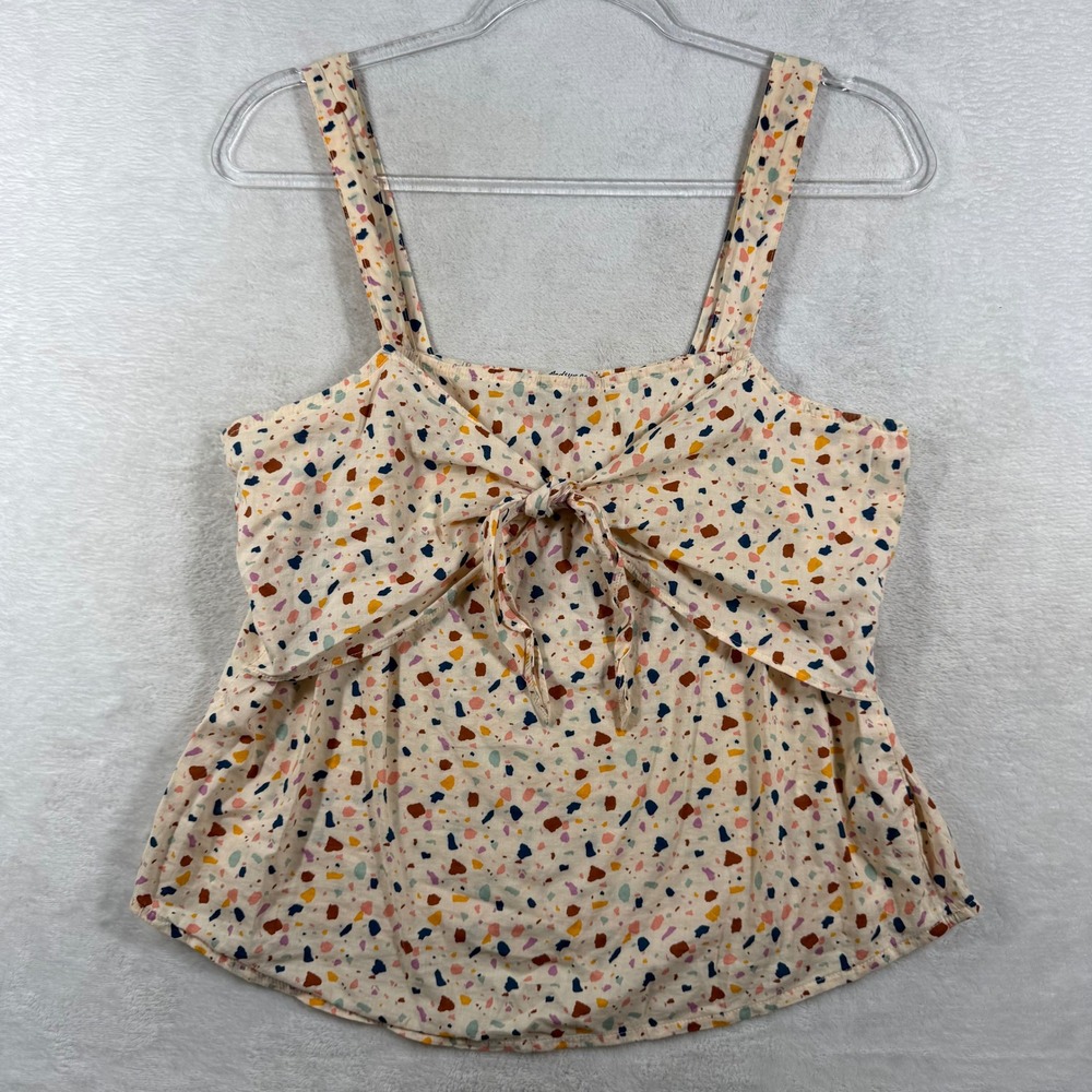 Madewell Tie Front Camisole Cream Terrazzo Print Top Size 8 L8453